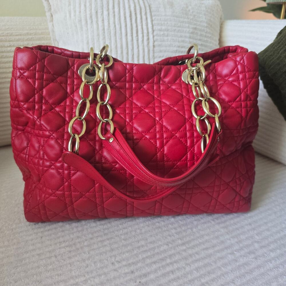 Christian Dior Large Dior Soft Cannage Red Lambskin Shopping Tote